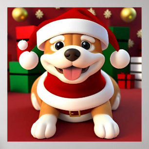 Süßer Cartoon-Hund im Santa-Outfit Poster