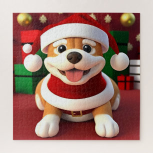 Süßer Cartoon-Hund im Santa-Outfit Puzzle