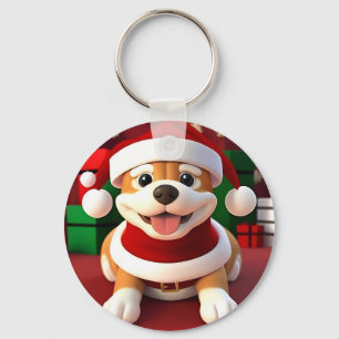 Süßer Cartoon-Hund im Santa-Outfit Schlüsselanhänger
