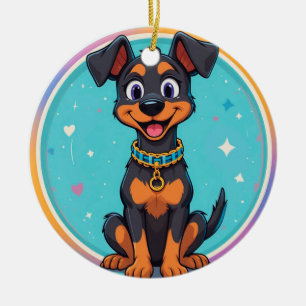 Süßer Cartoon-Hund mit Halsband Keramik Ornament