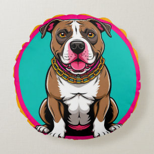 Süßer Cartoon-Hund mit Halsband Rundes Kissen