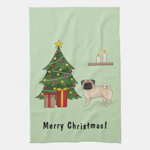 Süßer Cartoon-Hund mit Weihnachtsbaum im Rehfarben Geschirrtuch