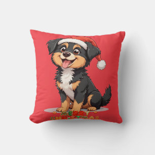 Süßer Cartoon-Hund mit Weihnachtsmannmütze Kissen