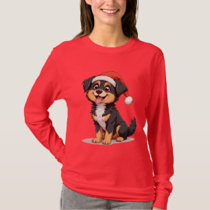 Süßer Cartoon-Hund mit Weihnachtsmannmütze T-Shirt