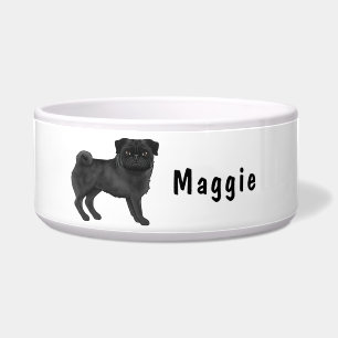 Süßer Cartoon-Hund Schwarzer Mops mit individuelle Napf