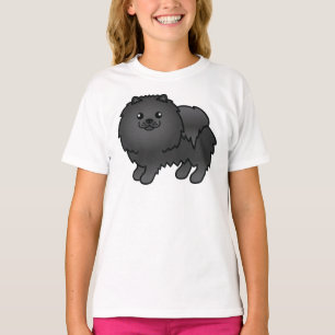 Süßer Cartoon-Hund Schwarzer Pomeranian T-Shirt
