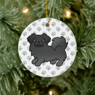 Süßer Cartoon-Hund Schwarzer Tibetan Spaniel Keramik Ornament
