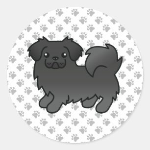 Süßer Cartoon-Hund Schwarzer Tibetan Spaniel Runder Aufkleber