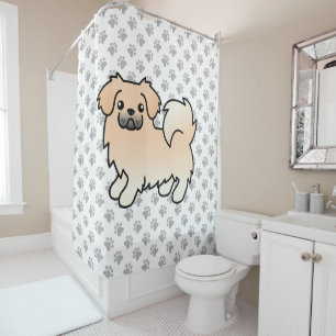 Süßer Cartoon-Hund Tibetan Spaniel cremefarben Duschvorhang