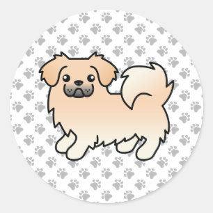 Süßer Cartoon-Hund Tibetan Spaniel cremefarben Runder Aufkleber
