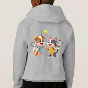Süßer Cartoon-Hund und -Katze spielen Padel-Tennis Hoodie