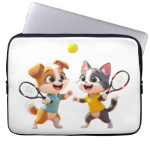 Süßer Cartoon-Hund und -Katze spielen Padel-Tennis