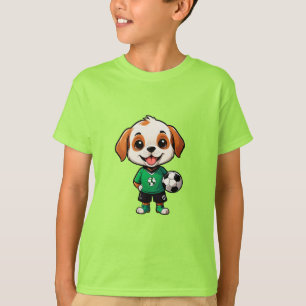 Süßer Cartoon-Hundewelpe Fußballspieler T-Shirt