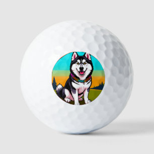 Süßer Cartoon-Husky-Hund mit Halsband Golfball