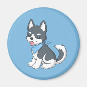 Süßer Cartoon-Husky-Welpe auf Blau Magnet