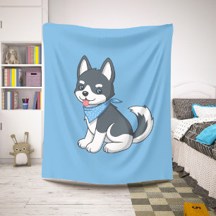 Süßer Cartoon-Husky-Welpe auf Blau Sherpadecke