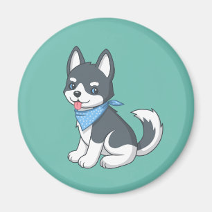 Süßer Cartoon-Husky-Welpe auf Grün Magnet