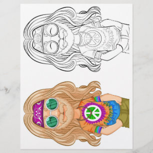 Süßer Cartoon-Junge in Hippie-Kleidung zum Ausmale Flyer