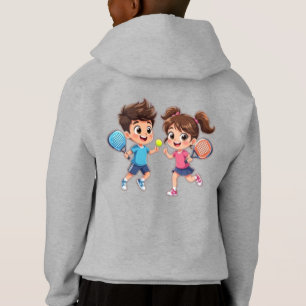 Süßer Cartoon-Junge und -Mädchen spielen Padel-Ten Hoodie