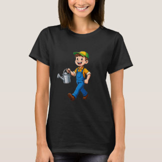 Süßer Cartoon kleiner Gärtnerjunge mit Gießkanne T-Shirt