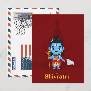 Süßer Cartoon-Lord Shiva und Nandi für Maha Shivra Feiertagspostkarte