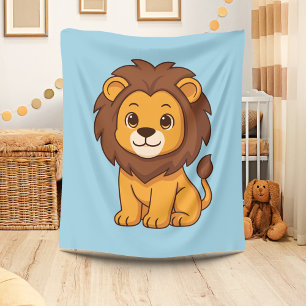 Süßer Cartoon-Löwe auf Blau Fleecedecke