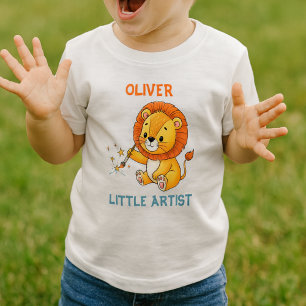Süßer Cartoon-Löwenbaby-Künstler mit Pinsel Baby T-shirt