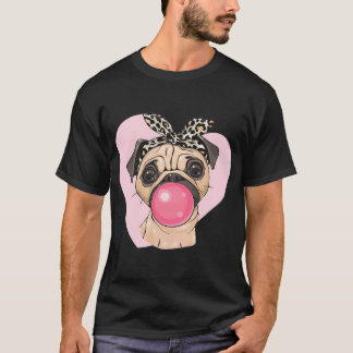 Süßer Cartoon-Mops-Hund Mädchen mit einer Schleife T-Shirt