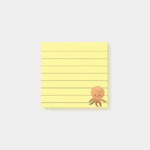 Süßer Cartoon-Oktopus mit Faux-Holz-Druck Post-it Klebezettel