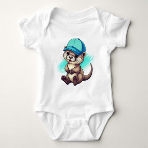 Süßer Cartoon-Otter mit einer blauen Baseballkappe Baby Strampler