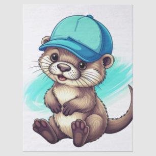 Süßer Cartoon-Otter mit einer blauen Baseballkappe Seidenpapier