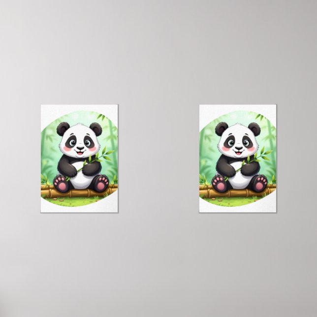 Süßer Cartoon-Panda auf Bambusfleck Bilderwand Sets (Vorderseite)