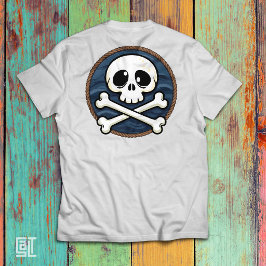 Süßer Cartoon-Piraten-Schädel und gekreuzte Knoche T-Shirt