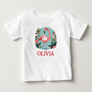 Süßer Cartoon-Rosa-Floral-Flamingo Baby T-shirt