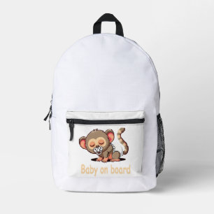 Süßer Cartoon schlafender Affe Baby an Bord Auto Bedruckter Rucksack