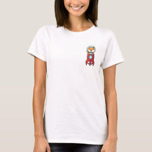 Süßer Cartoon-Shiba-Inu-Astronaut auf einer roten  T-Shirt