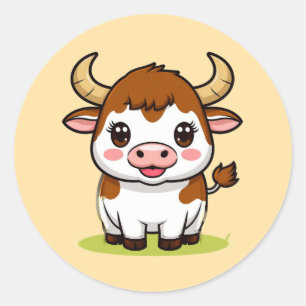 🐂 Süßer Cartoon-Stier für lustige Dekoration 💫 Runder Aufkleber