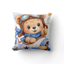 Süßer Cartoon-Teddybär-Pilot fliegt Flugzeug Wasse