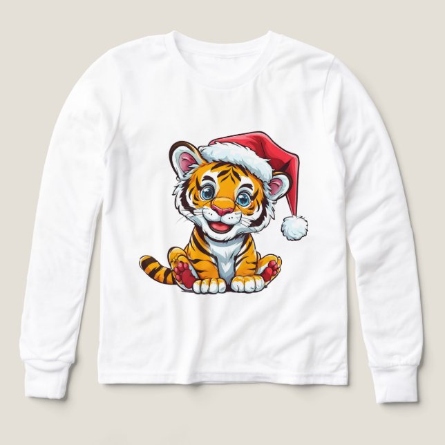 Süßer Cartoon-Tigerjunge mit Weihnachtsmannmütze (Design Vorderseite)