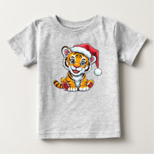 Süßer Cartoon-Tigerjunge mit Weihnachtsmannmütze Baby T-shirt