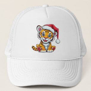 Süßer Cartoon-Tigerjunge mit Weihnachtsmannmütze Truckerkappe