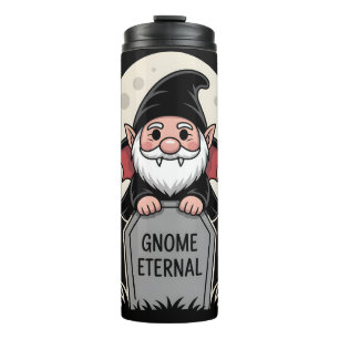 Süßer Cartoon-Vampir-Gnom an einem Grabstein Thermosbecher