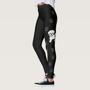 Süßer Cartoon weißer Malteser Hund mit schwarzen P Leggings