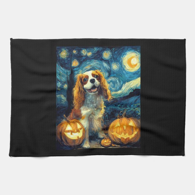 Süßer Cavalier King Charles Spaniel Hund Halloween Geschirrtuch (Horizontal)