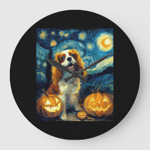 Süßer Cavalier King Charles Spaniel Hund Halloween Große Wanduhr