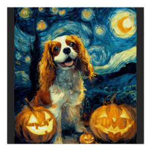 Süßer Cavalier King Charles Spaniel Hund Halloween Poster