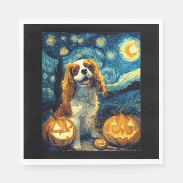 Süßer Cavalier King Charles Spaniel Hund Halloween Serviette (Vorderseite)