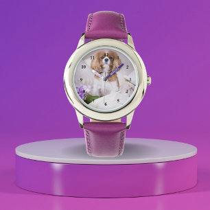 Süßer Cavalier King Charles Spaniel mit Blumen Armbanduhr