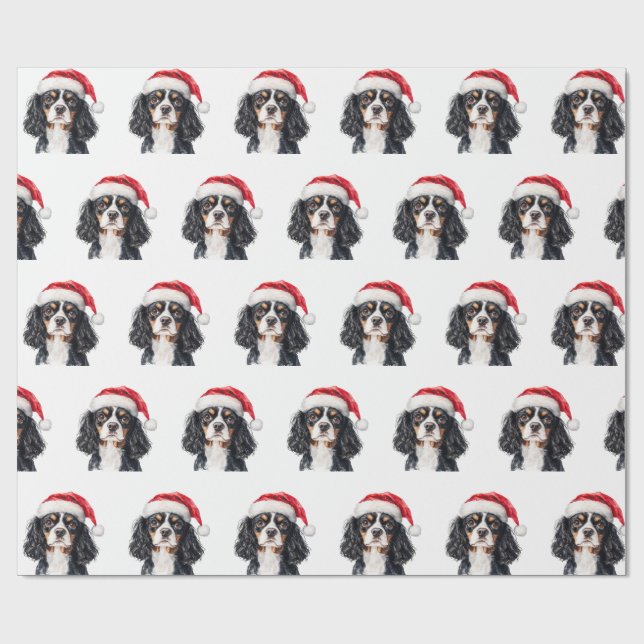 Süßer Cavalier King Charles Spaniel mit Weihnachts Geschenkpapier (Flach)