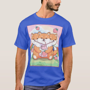 Süßer Cerberus dreiköpfiger Hund Shiba Inu Erdbeer T-Shirt
